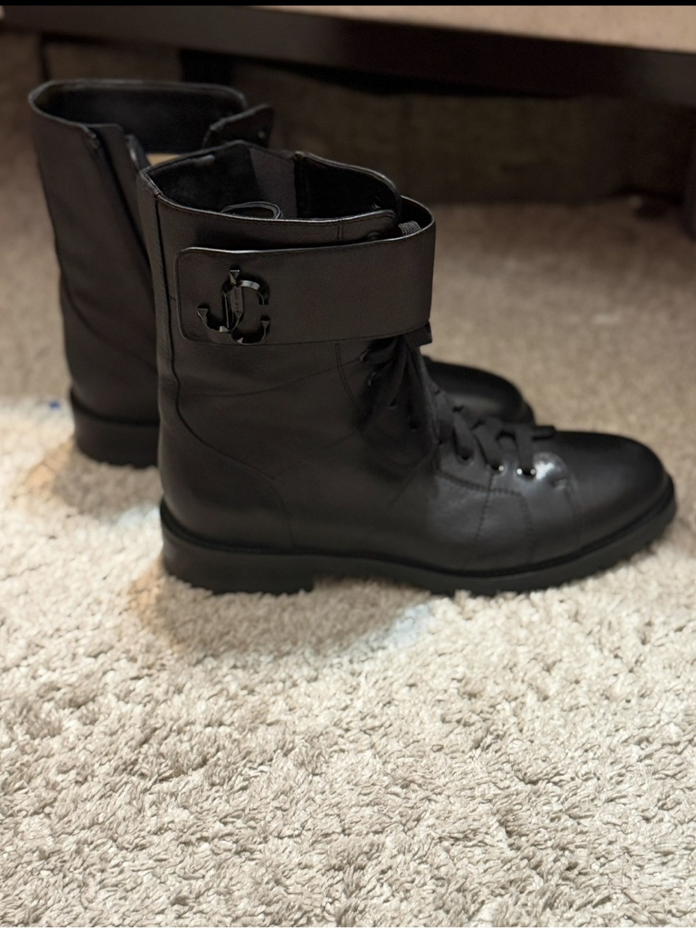 Jimmy Choo Women's Black Lace-Up Combat Boots with Fold-Over Cuff - Picture 4 of 15